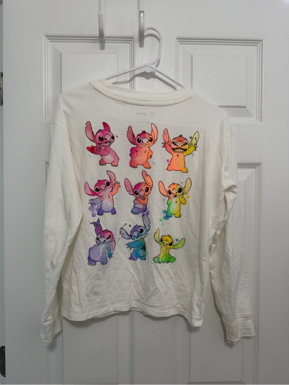 Kids White Long-Sleeve Tee with Stitch